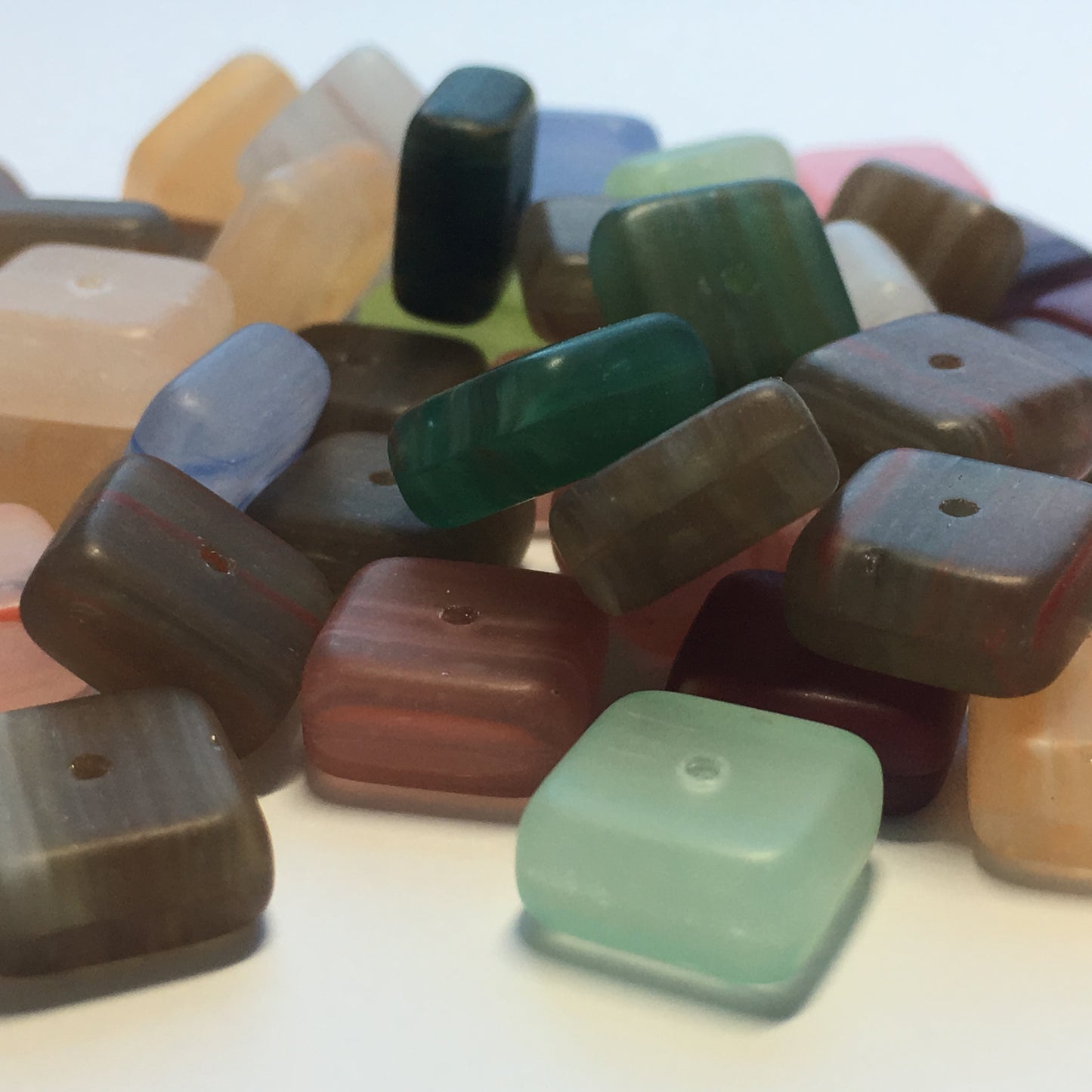 Translucent Frosted Glass Square Flat Beads, Multiple Colors, 10 x 5 mm, 43 Beads