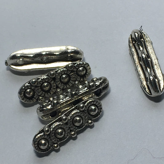 Antique Silver Three-Strand Spacer / Separator Bali Style Bar/Beads, 14 x 4 x 4 mm - 5 Bars/Beads