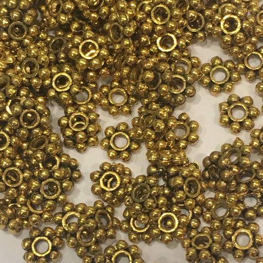 Antique Gold Daisy Spacers, 4 x 1 mm - 100 Spacers