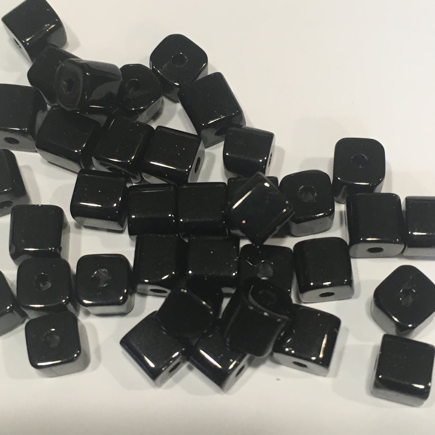 Opaque Black Glass Cube / Square Beads, 5 mm - 38 Beads