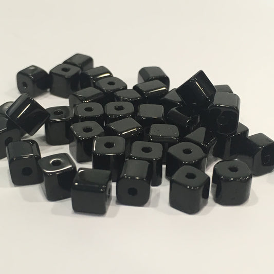 Opaque Black Glass Cube / Square Beads, 5 mm - 38 Beads