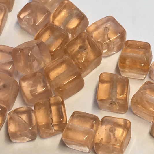 Transparent Orange Lampwork Glass Cube / Square Beads 6 mm, 25 Beads