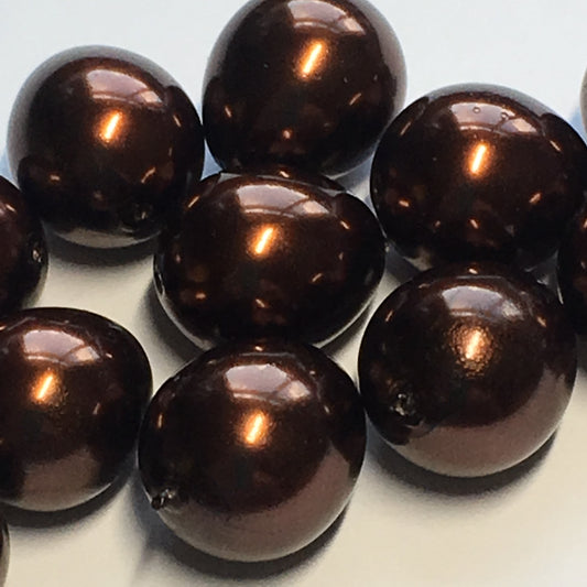 Dark Bronze Pearl Glass Egg Beads, 12 x 10 mm - 13 Beads