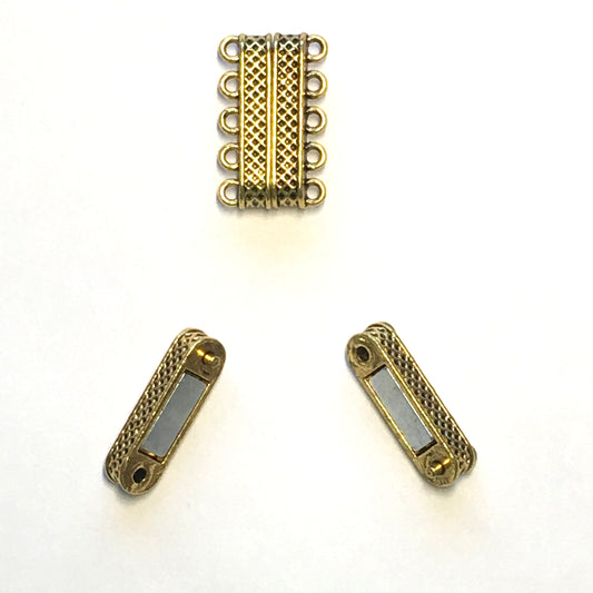 Gold Finish 5-Strand Rectangular Magnetic Clasp, 24.5 x 9 mm