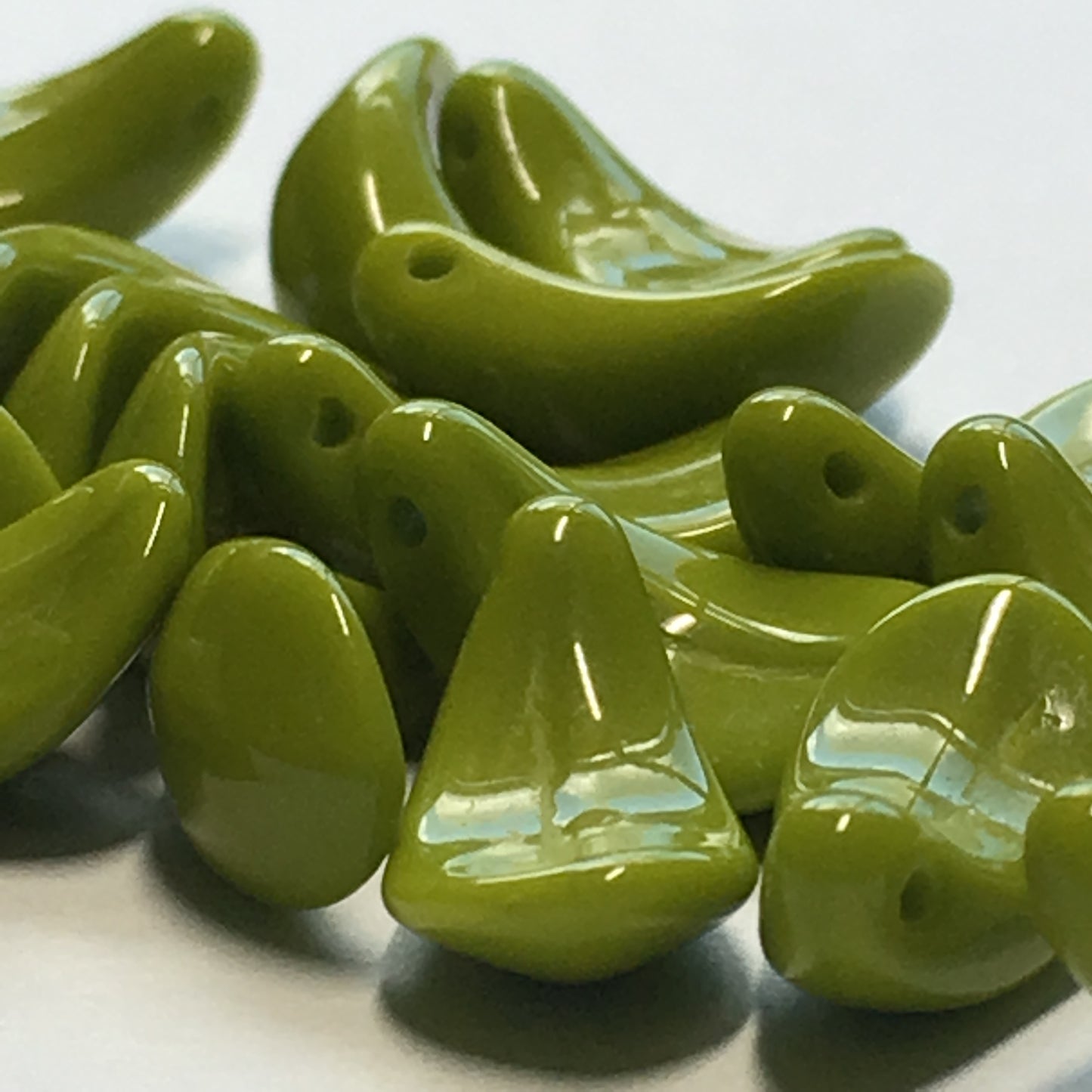 Olive Green Curved Petal Glass Beads,  7 x 13 mm, 10 or 20 Beads