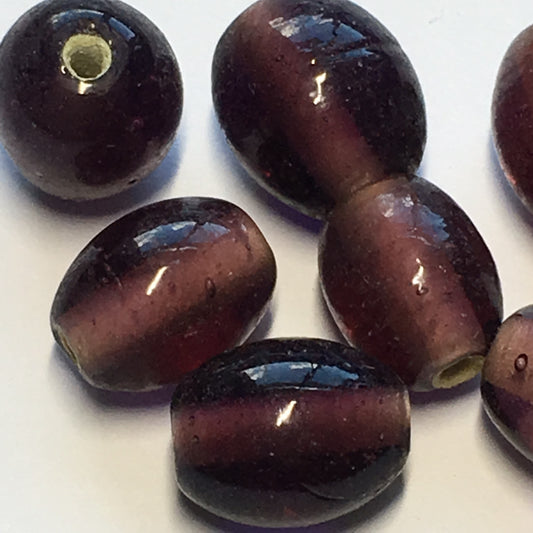 Transparent Purple Glass Oval Lampwork Beads, 14 x 11 mm, 8 Beads