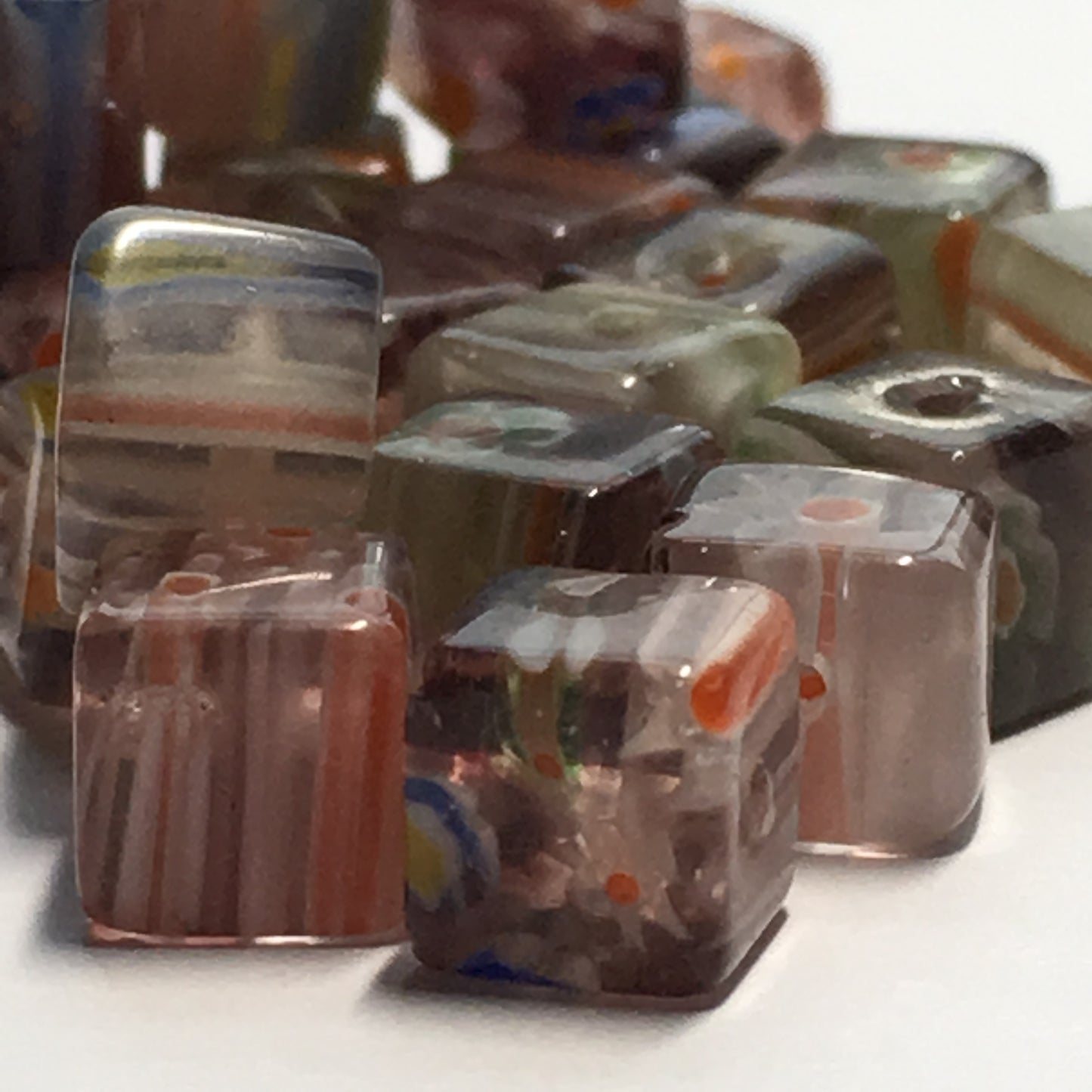 Purple Millefiori Glass Cube / Square Beads, 6 mm, 25 Beads