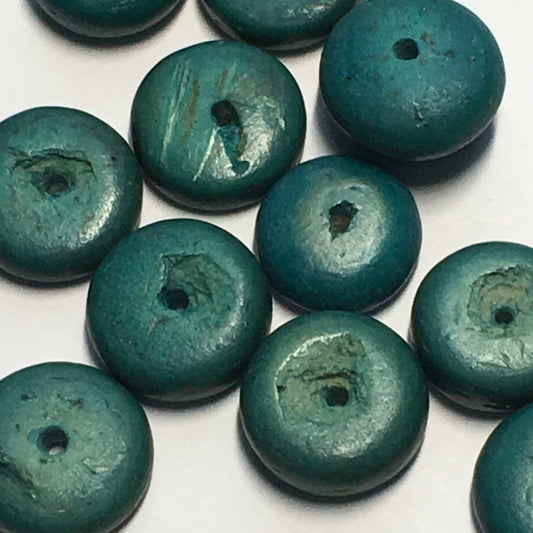 Turquoise Palmwood Saucer Beads, 10 x 4 mm, 15 Beads