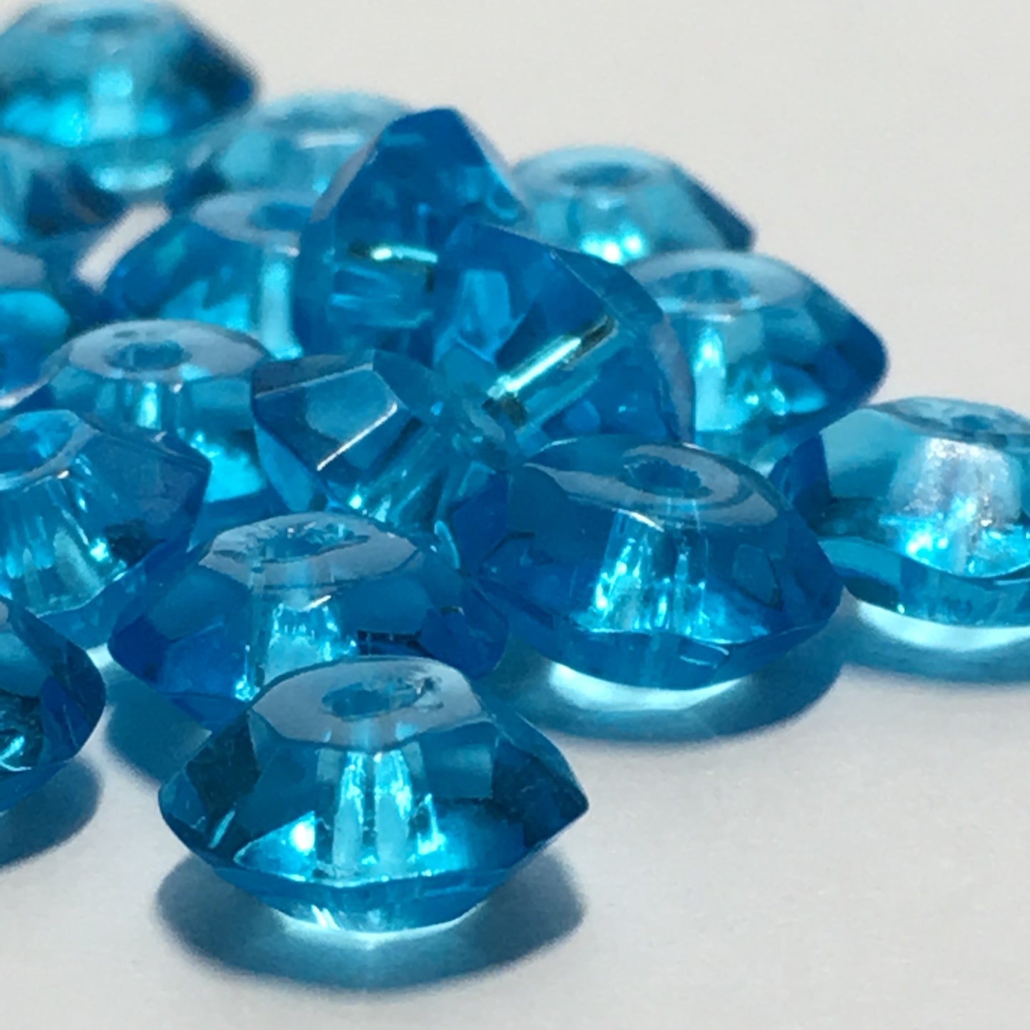 Transparent Blue Glass Faceted Saucer Beads, 8 x 4 mm, 20 Beads