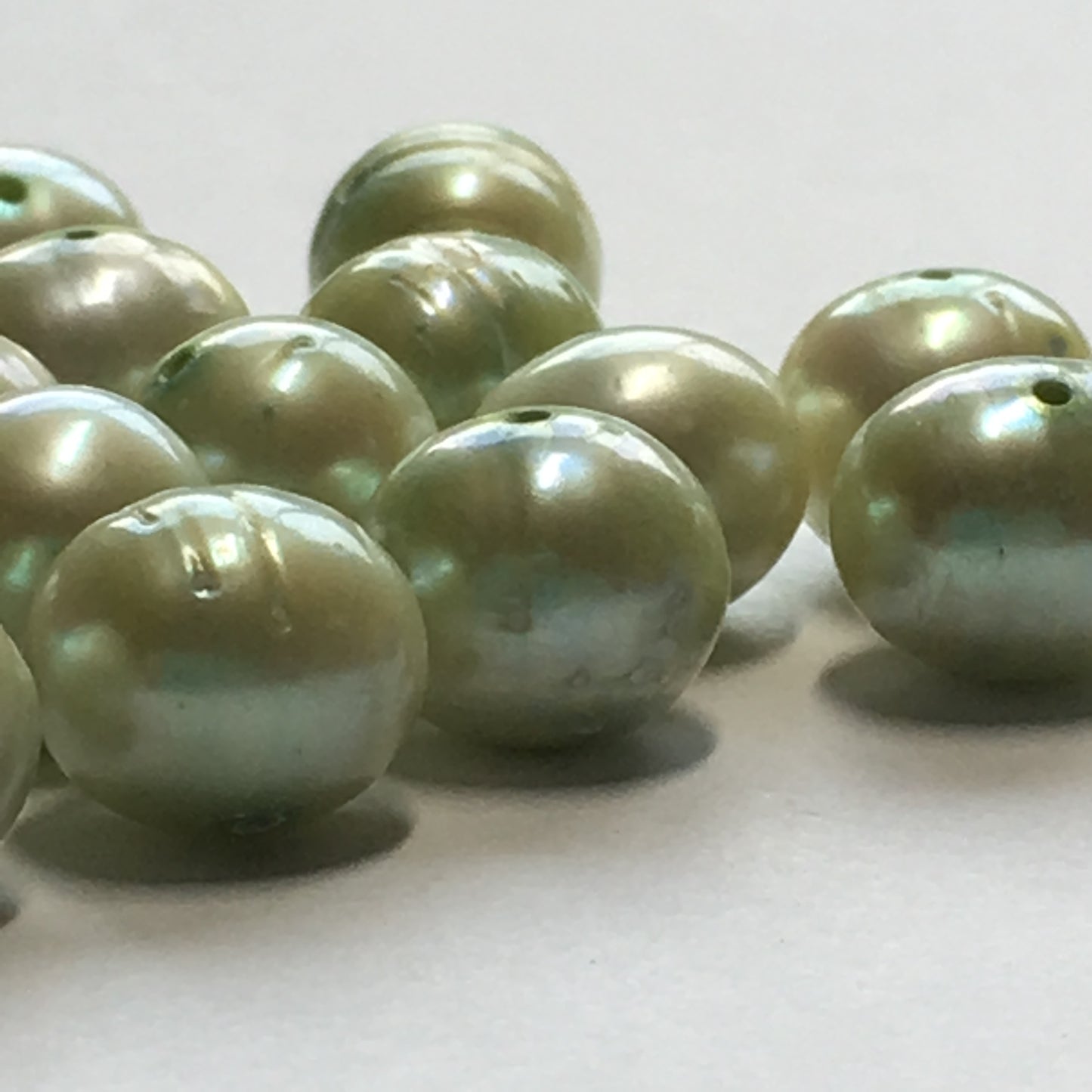 Light Green Dyed Potato Pearls, Side-Drilled, 8 x 9 mm, 24 Pearls