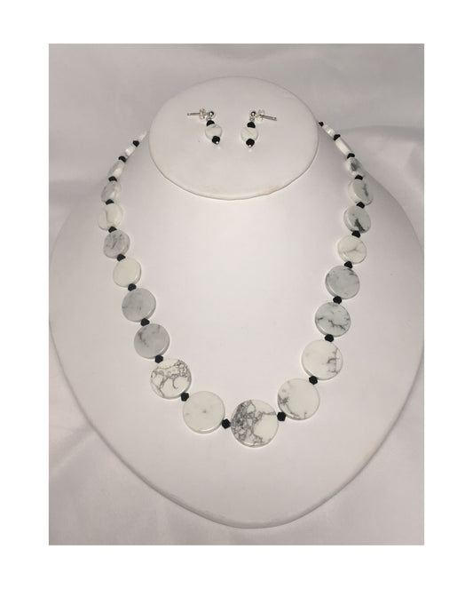 Howlite Semi-Precious Stone Bead Necklace and Post Earring Set