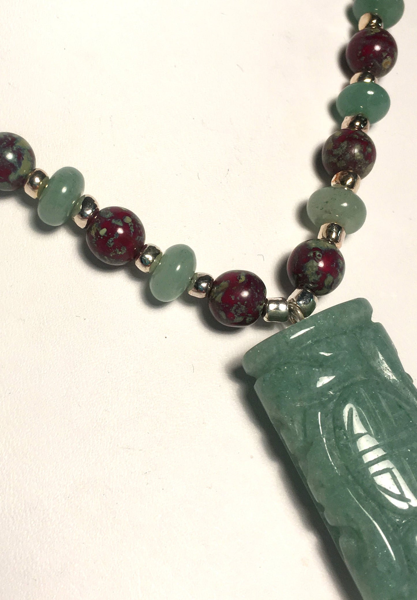 Jade Pendant and Picasso Bead Necklace and Dangle Earrings Set