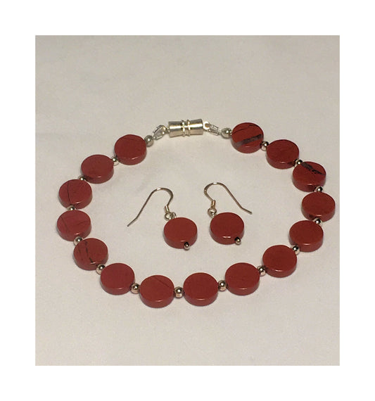 Red Jasper Bracelet and Dangle Earring Set