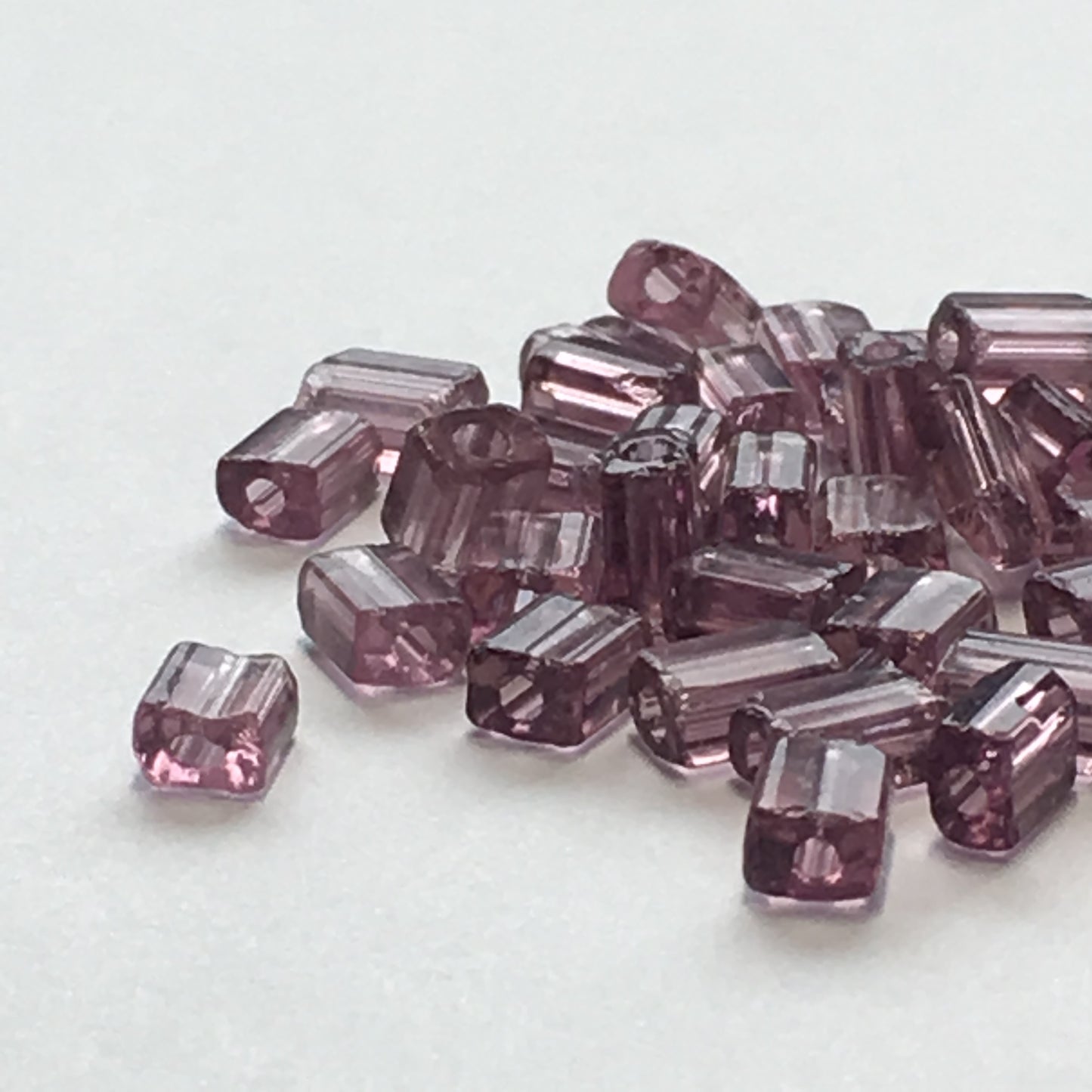 Transparent Amethyst Glass Flat Rectangle Beads, 5 x 4 x 3 Average Size, 40 Beads