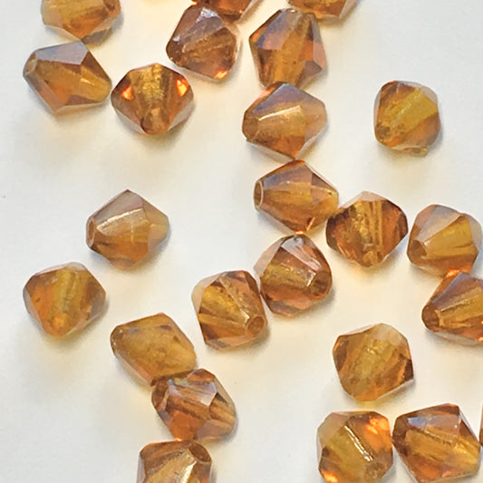 Transparent Brown Glass Faceted Bicone Beads 4 mm, 33 Beads