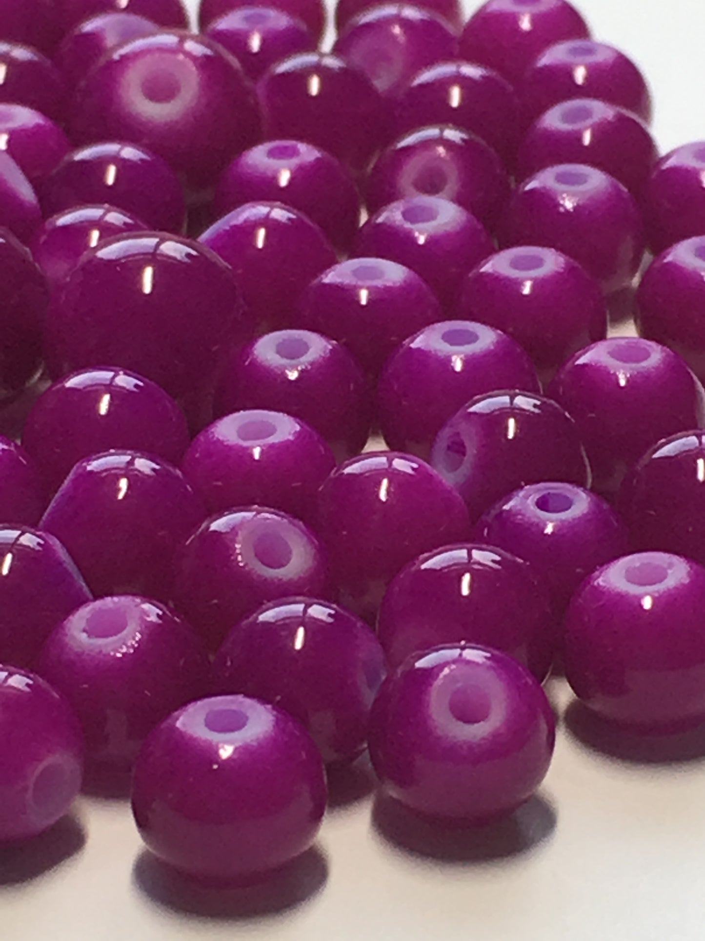 Neon Purple Painted Glass Round Beads, 5 and 7 mm, 43 Beads