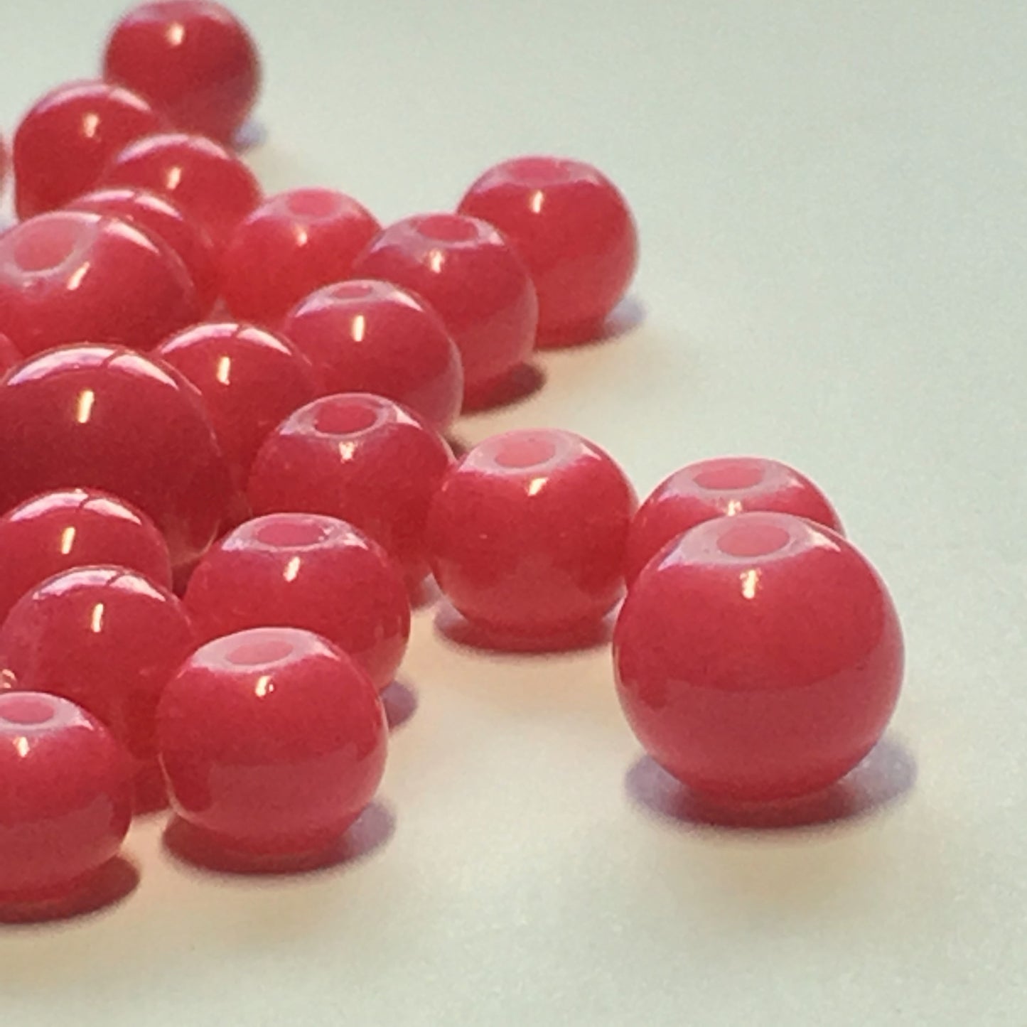 Neon Pink Painted Glass Round Beads, 5 and 7 mm, 42 Beads