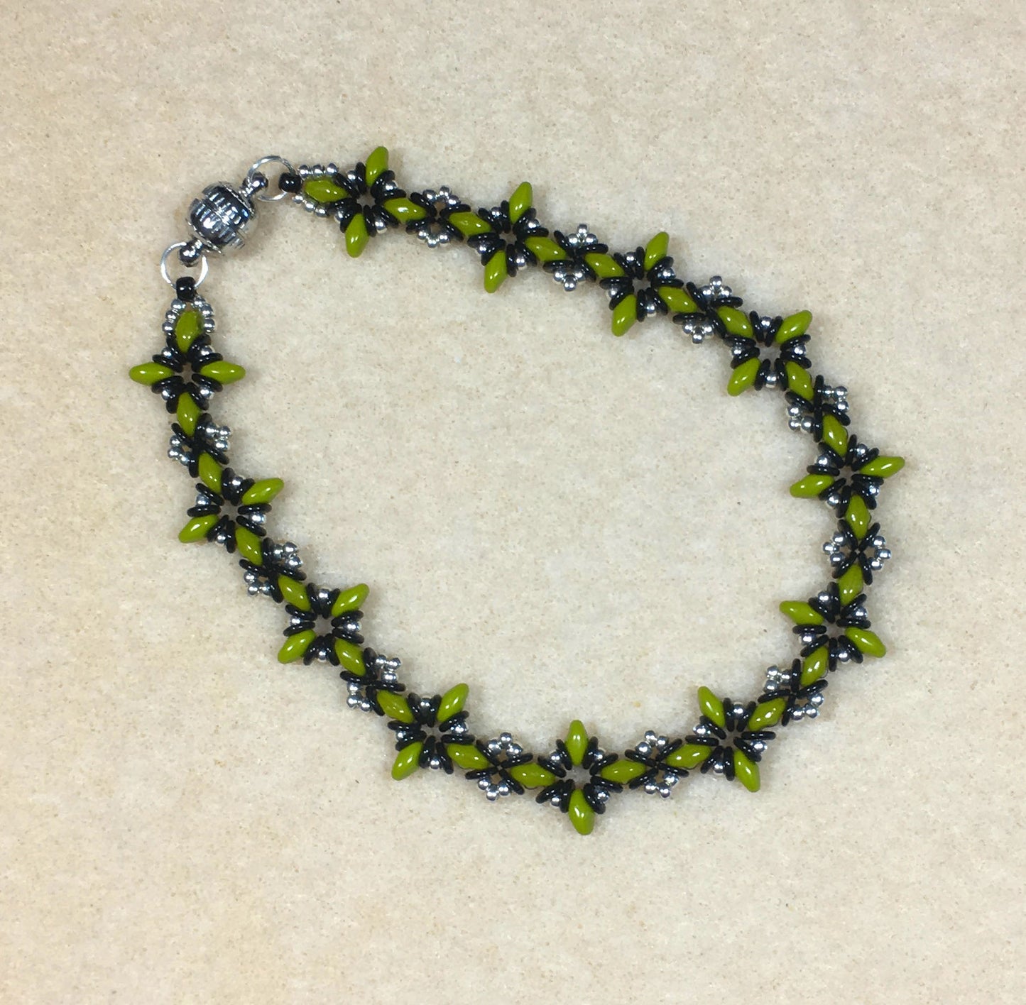 Bead Kit to Make "Oh, My Stars! Bracelet" Green / Black / Silver with Free Tutorial starting at $9.99