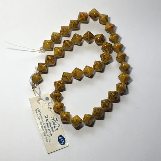 Blue Moon Bead Corner Speckled Yellow Amber Brown Gold Glass Bicones, 10 mm - 37 Beads