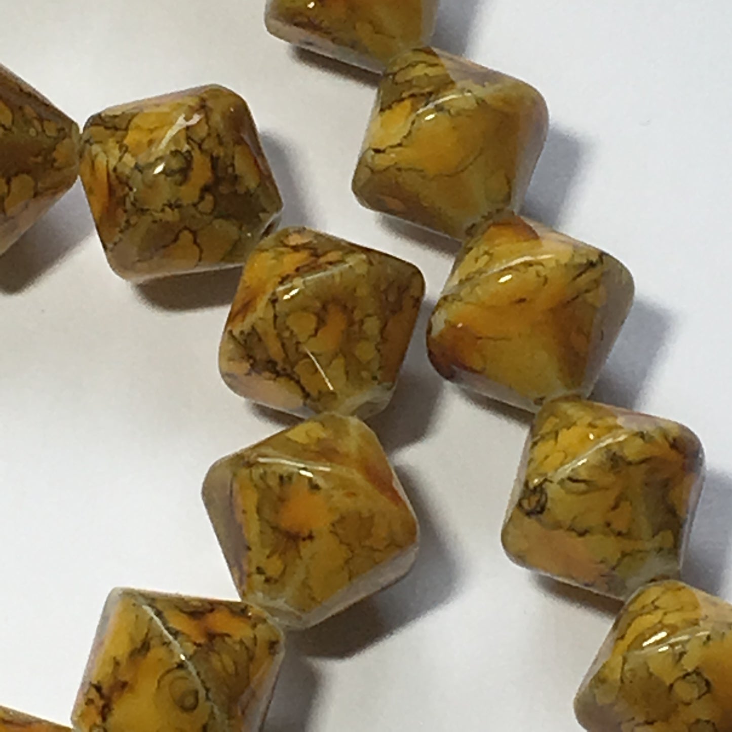 Blue Moon Bead Corner Speckled Yellow Amber Brown Gold Glass Bicones, 10 mm - 37 Beads