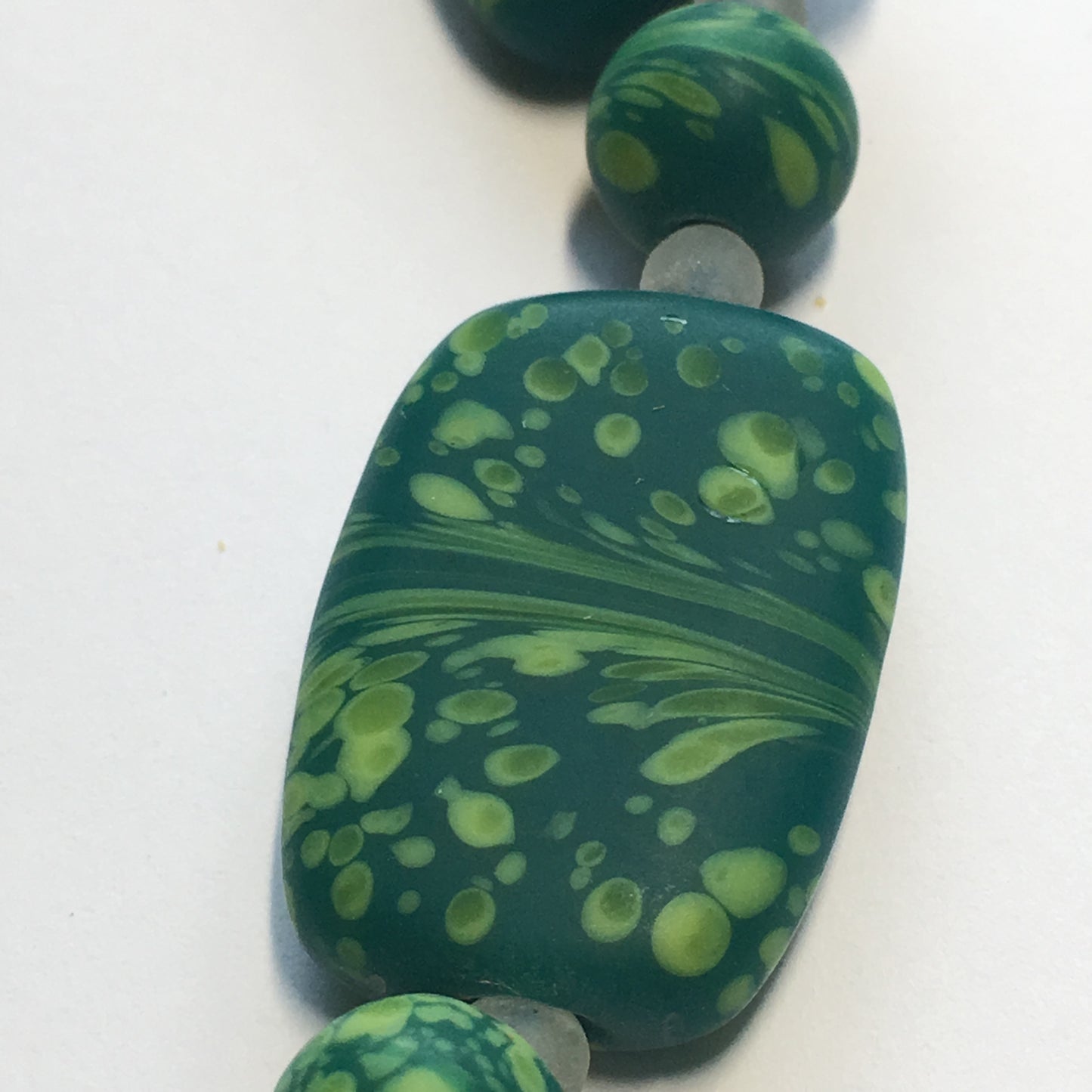 Blue Moon Natural Elegance Feathered Jade Green Glass Beads Rectangle and Rondelle, 18 x 25 and 8 mm, 14-Inch Strand