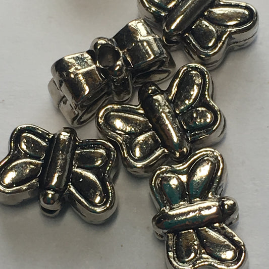 Antique Silver Butterfly Beads, 6 x 10 mm - 5 or 10 Beads
