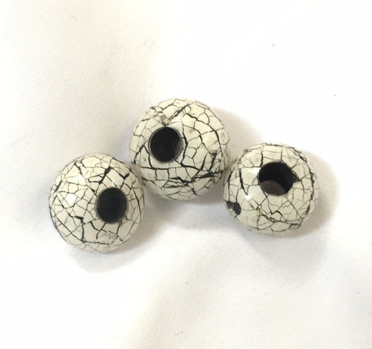 Bílé prasklé korálky s velkou dírkou Přidejte korálek 14 mm 3 korálky