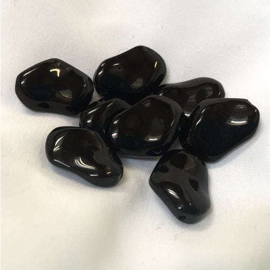 Perles torsadées ovales en verre noir opaque, 16 x 13 x 3 mm - 8 perles