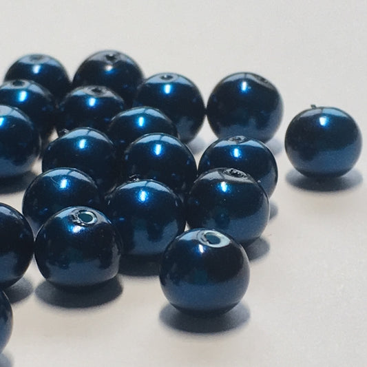 Dark Blue Pearl Glass Round Beads, 6 mm, 38 Beads