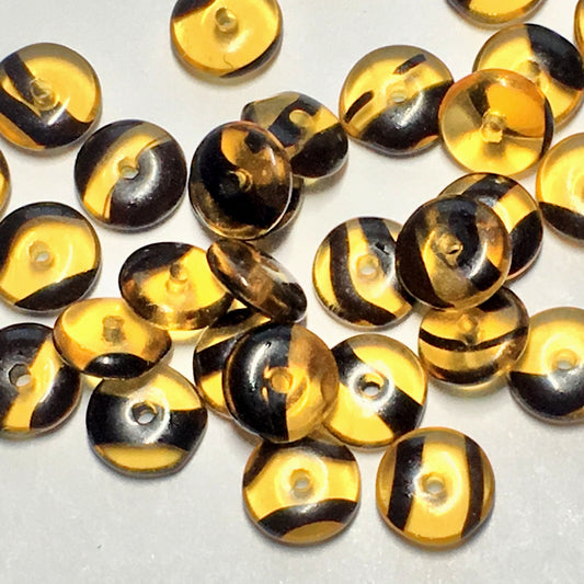 Transparent Gold with Black Swirl Glass Saucer Beads, 2 x 6 mm, 40 Beads
