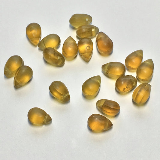 Frosted Olive Gold  Pressed Glass Teardrop Beads, 3 x 9 x 5 mm, 20 Beads