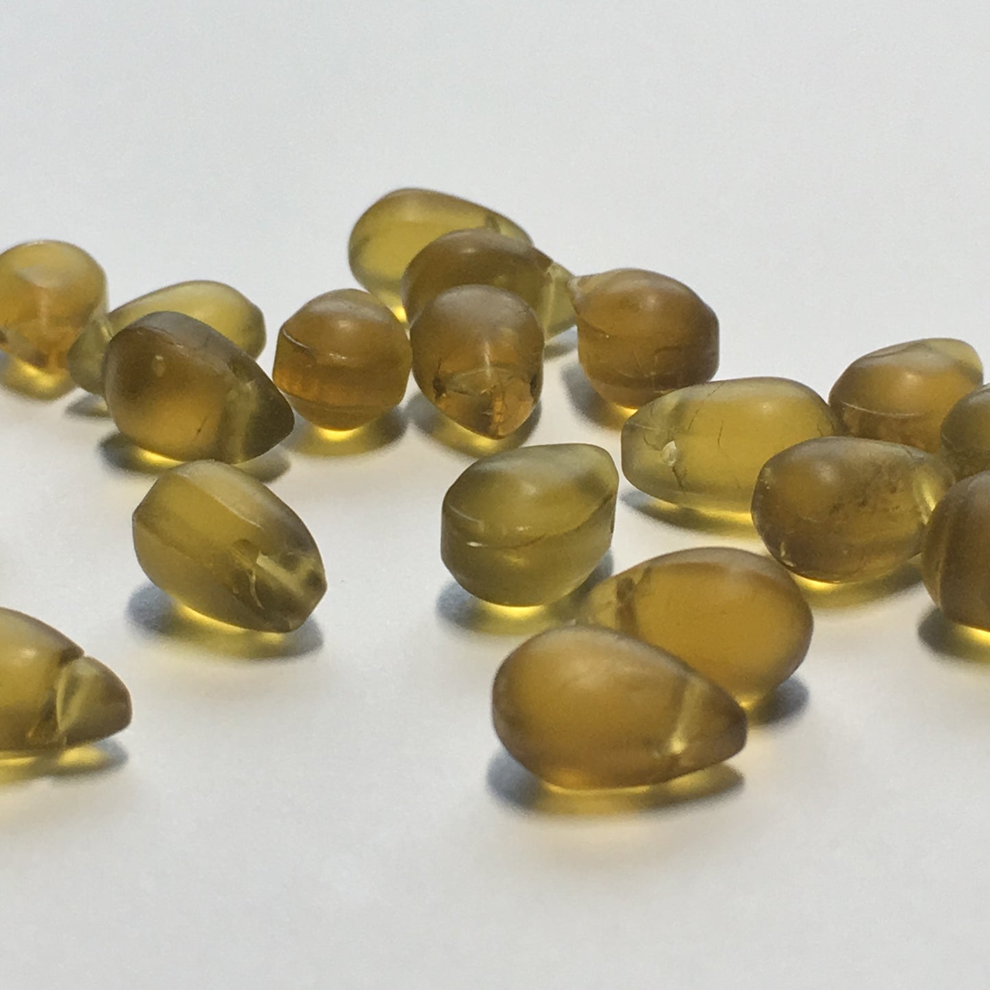 Frosted Olive Gold  Pressed Glass Teardrop Beads, 3 x 9 x 5 mm, 20 Beads