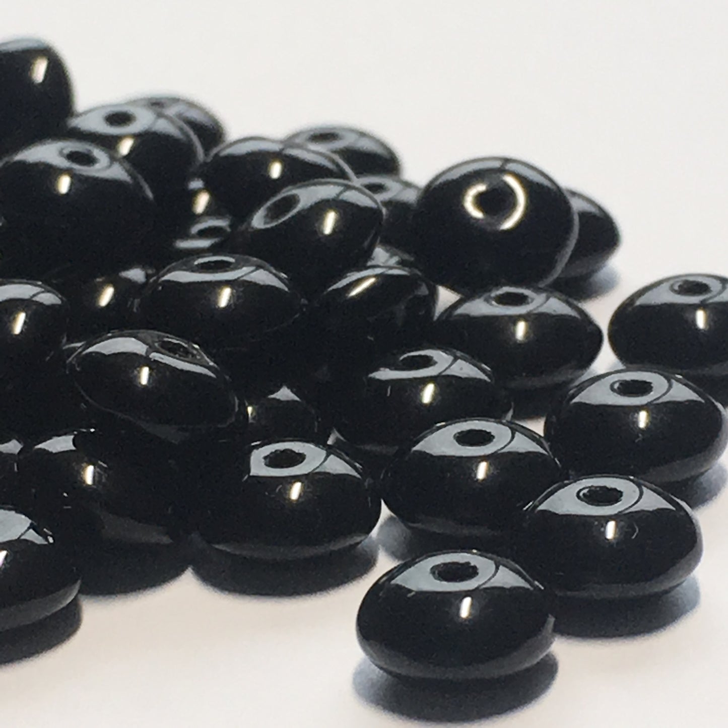 Opaque Black Glass Saucer Beads, 3 x 7 mm, 50 Beads