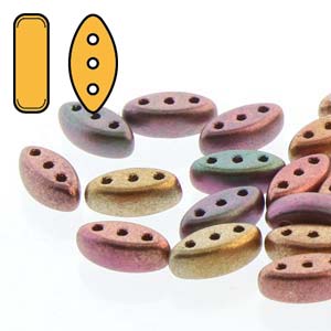 Czech Cali 3 x 8 mm 00030-01620  Dark Gold Rainbow Beads - 25 Beads