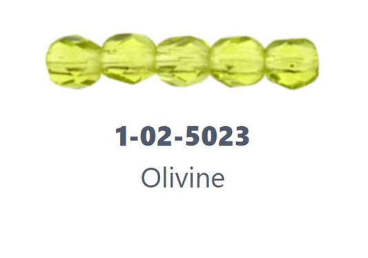 Czech Fire Polish 02-5023 Olivine Green Faceted Glass Beads, 2 mm - 50 Beads
