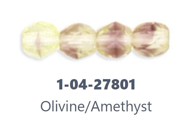 Czech Fire Polished 04-27801  Olivine/Amethyst Faceted Glass Round Beads, 4 mm - 50 Beads