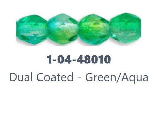 Czech Fire Polish 04-48010  Dual Coated - Green/Aqua Faceted Glass Beads, 4 mm - 50 Beads