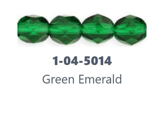 Czech Fire Polish 4-5014 Green Emerald Faceted Round Glass Beads, 4 mm - 48 or 50 Beads