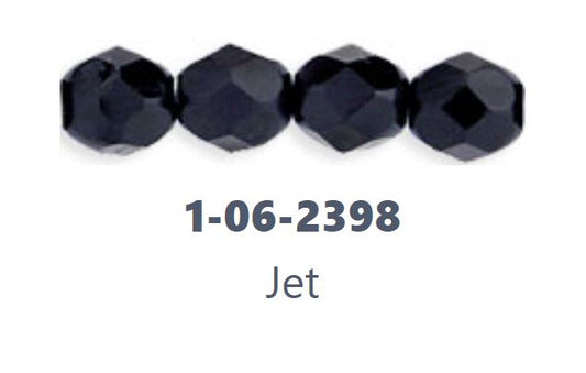 Czech Fire Polish 06-23980 Jet Black 6 mm Faceted Round Glass Beads - 25 Beads