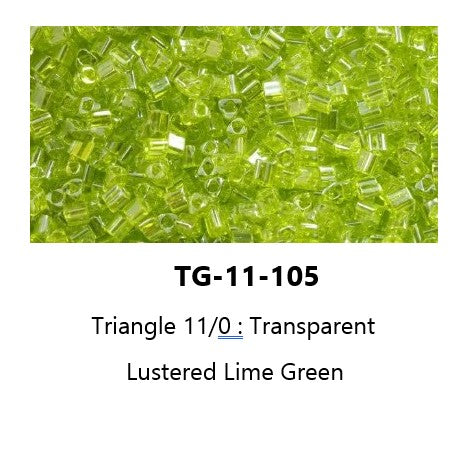 TOHO  TG-11-105  2 mm 11/0 Transparent Lustered Lime Green Triangle Beads - 5 gm