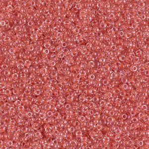 Miyuki 15-214   15/0 Salmon Lined Crystal Luster Glass Seed Beads - 5 gm