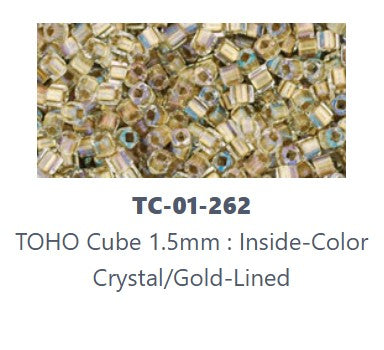 TOHO TC-01-262  1.5 mm  Gold-Lined Crystal Cube  Beads - 5 or 10 gm