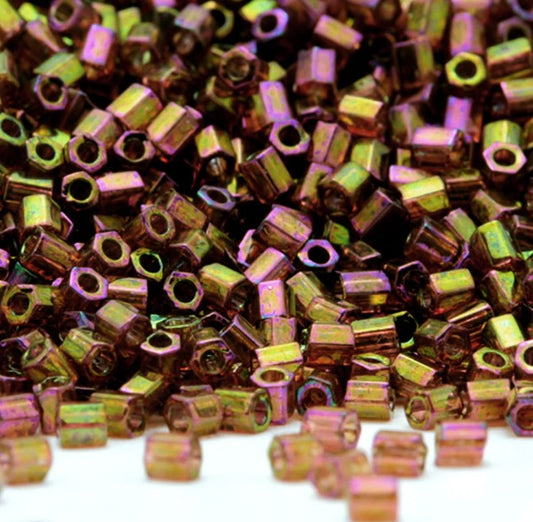 Miyuki 11C-301  Two Cut 11/0  Gold Magenta AB Hex Seed Beads - 5 or 10 gm