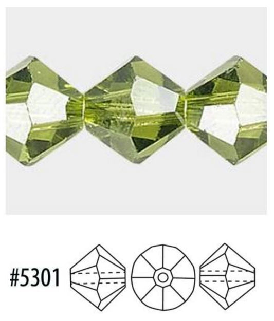 Perles toupies en cristal à facettes Olivine Swarovski 5301, 4 mm, 45 ou 50 perles