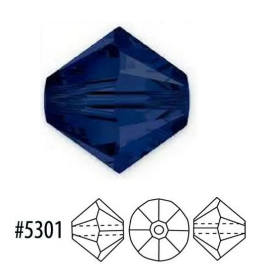 Swarovski 5301 Perles toupies en cristal à facettes indigo foncé, 4 mm, 40 ou 50 perles