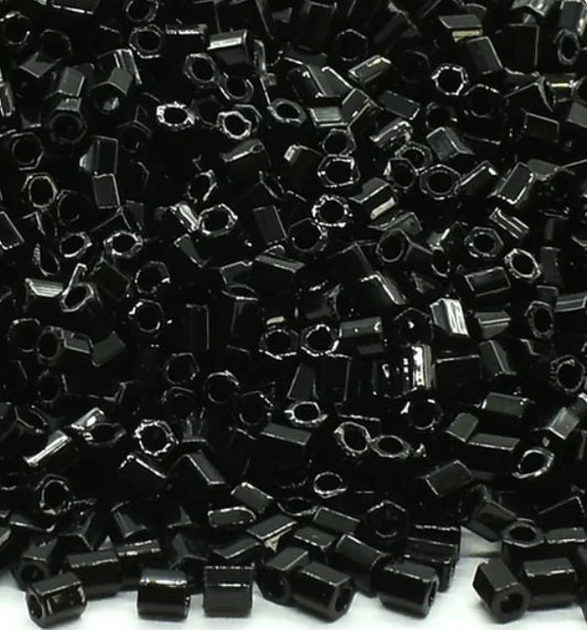 Miyuki 11C-401  Two Cut 11/0  Opaque Black Hex Seed Beads - 5 or 10 gm