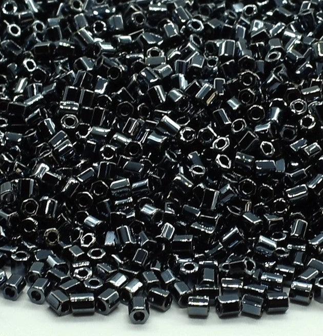 Miyuki 11C-451   Two Cut 11/0  Gunmetal Hex Seed Beads - 5 or 10 gm