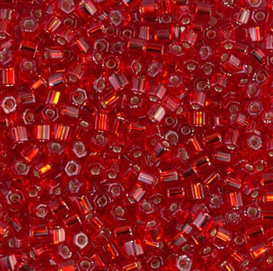 Miyuki 8C-11  Two Cut 8/0  Silver Lined Transparent Ruby Hex Seed Beads - 5 or 10 gm