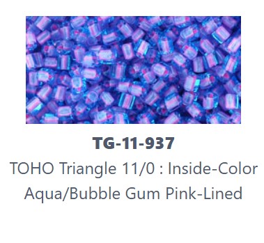 TOHO  TG-11-937 2 mm 11/0 Bubble Gum Pink Lined Aqua Triangle Beads - 5 gm