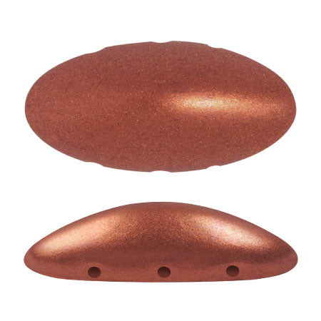 "New Athos®" par Puca®   00030-01750  Bronze Red Matte Oblong Flatback 3-Hole Czech Bead, 10 x 20 mm - 1 Bead